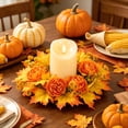 thumbnail image 6 of Halloween Sale Clearance!Fall Decorations for Home, Fall Candle Ring Wreath Artificial Autumns Leaves Berries Pumpkin Harvests Table Decor for Thanksgiving, 6 of 6
