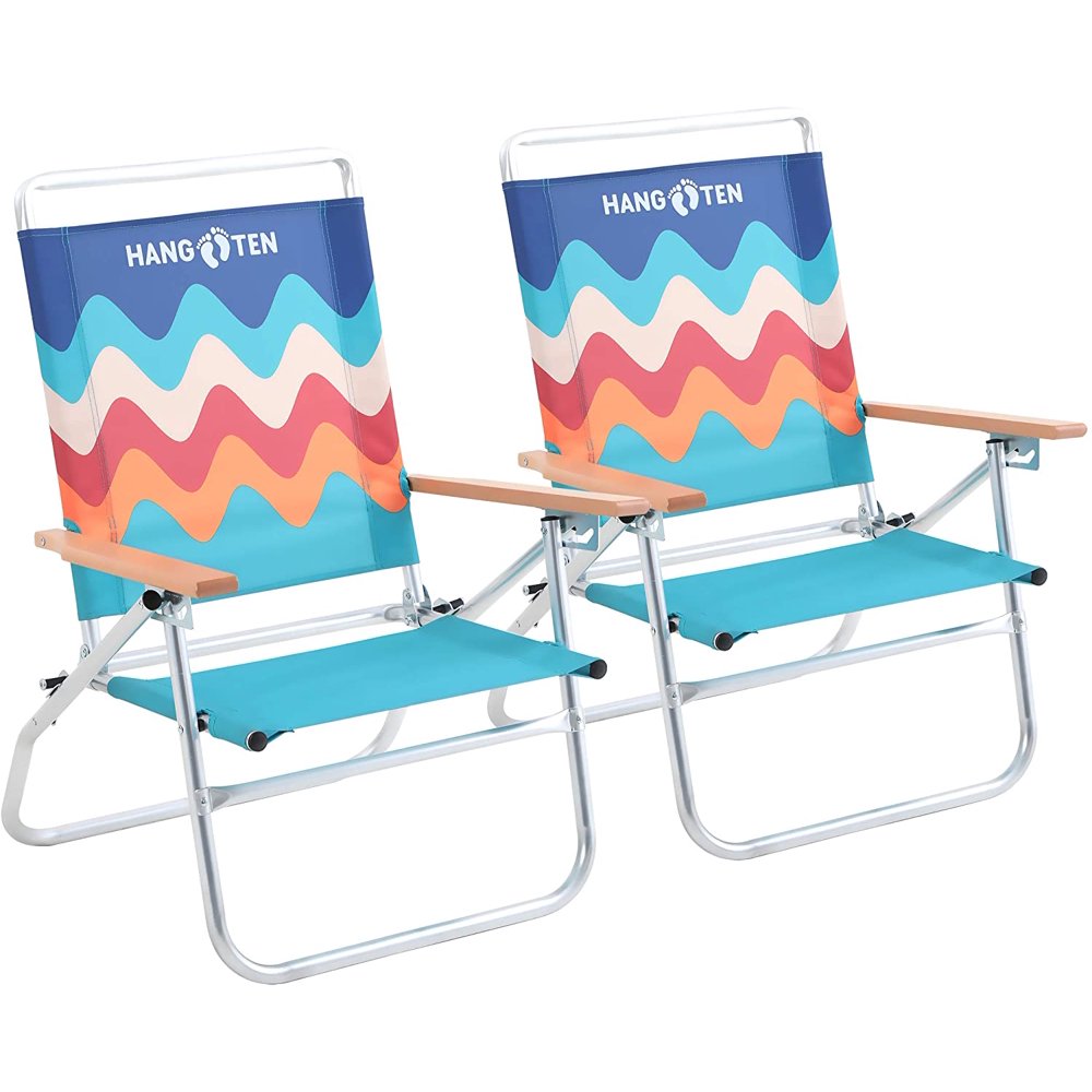 Hang Ten 3Position High Beach Chairs (2Pack) Lightweight Backpack