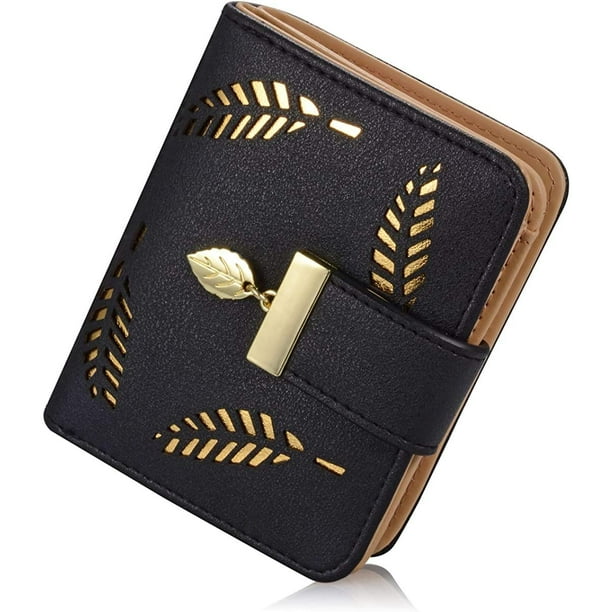 Cartera para Mujer, Monedero pequeño para Mujer, Cuero Plegable con Tarjetero, CashID, Monedero con Cremallera, Bolsas de Dinero con Cremallera Regalos para Mujer, niña - Negro