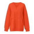 thumbnail image 7 of larppty V Neck Sweatshirt Women Pocket No Hood Oversized Pullover Casual Soft Long Sleeve Tops With Pockets Fall Fashion (Orange, S), 7 of 7