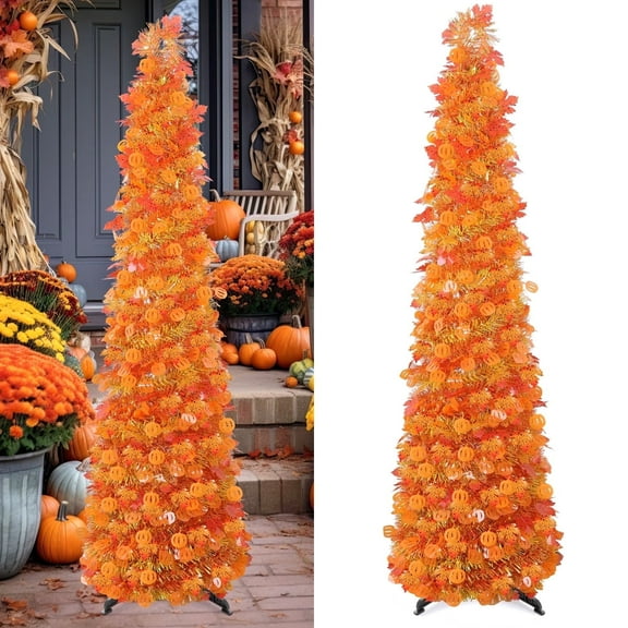 Ayieyill 5Ft Fall Tree Pop up Pencil Tree Collapsible Maple Tree for Indoor Outdoor Thanksgiving Decorations Autumn Harvest