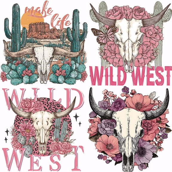 4Pcs 4 Styles Plastic Heat Transfer Film Logo Stickers Set for DIY T-Shirt Cattle 250x250mm 1pc/style