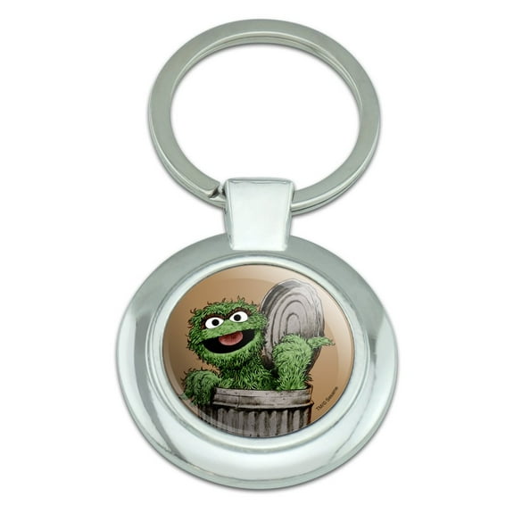 Sesame Street Vintage Oscar the Grouch Keychain Classy Round Chrome Plated Metal