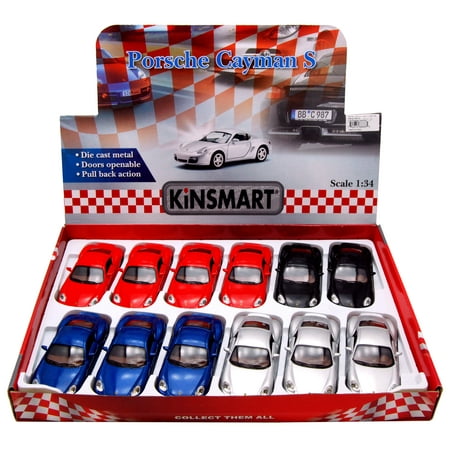 Porsche Cayman S Diecast Car Package - Box of 12 1/34 scale Diecast Model Cars, Assorted