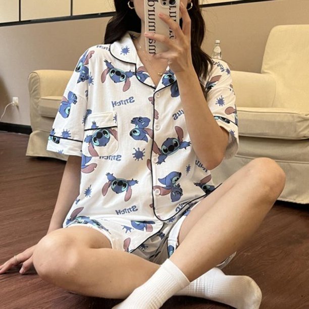 Hello Kitty-Pijama de manga corta con estampado de Pochacco para niñas, ropa de dormir con estampado de dibujos animados Kawaii, con solapa y diseño de Mymelody Kuromi Pochacco Sanrio