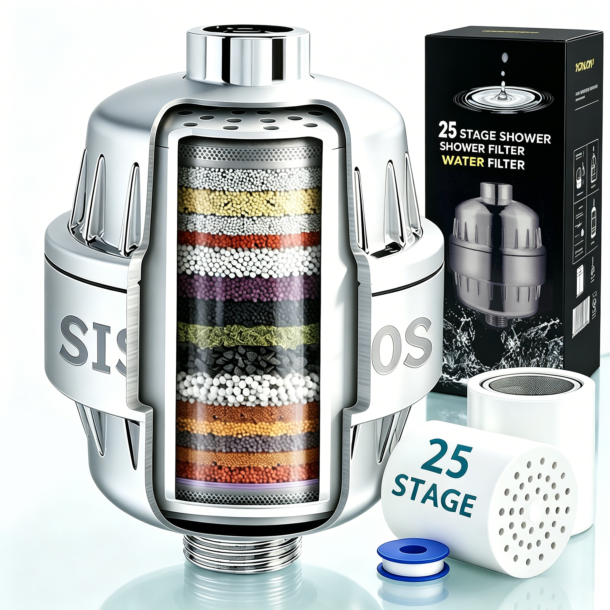 Sissinoceros Shower Filter 25 Stage with 2 Filter Cartridges