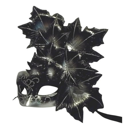 Black Silver Leaf Cascade Mask Masquerade Prom Mardi Gras