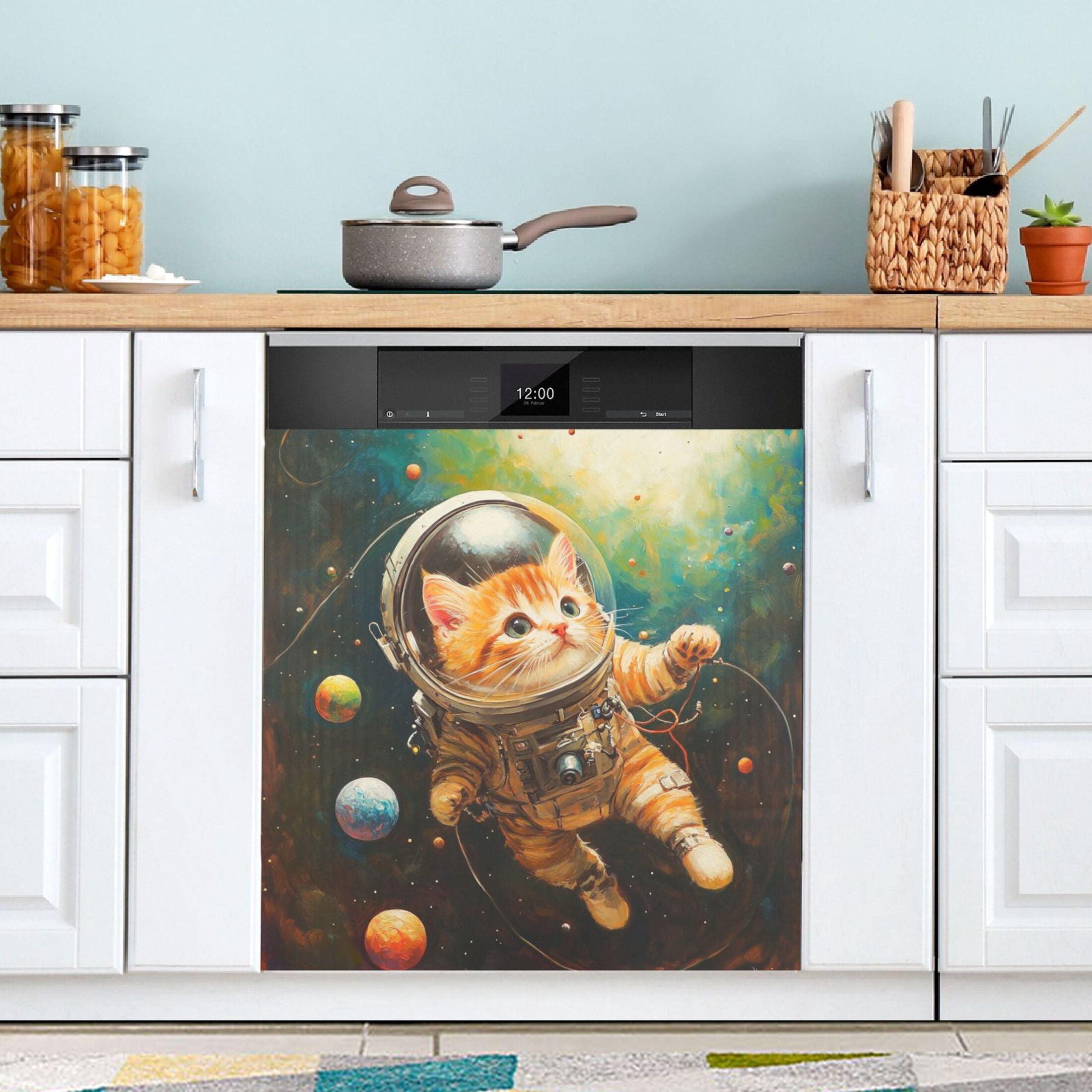 Dishwasher Magnetic Sticker 23x26 Inch Refrigerator Magnetic Sticker Washing Machine Magnetic Sticker Kitchen Panel Magnetic Sticker Home Decor Astronaut Cat