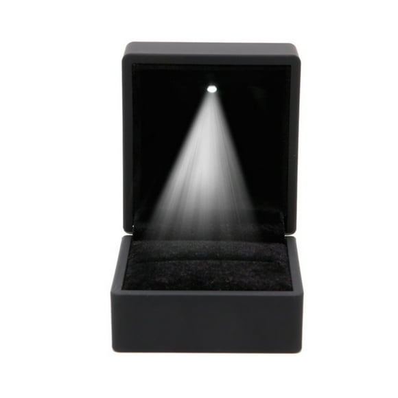 Wedding Gift Engagement Pendant Case With LED Light Engagement Ring Box Earrings Case Jewelry Ring Box LED Light Ring Box BLACK