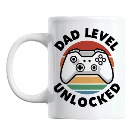 Dad Level Unlocked White Ceramic Coffee & Tea Mug for Gamer Father to Be (11oz)