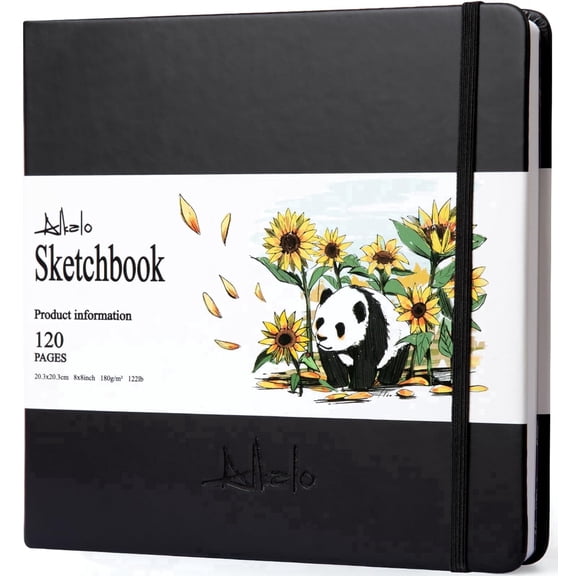 Square Sketchbook for Drawing, 120 Pages Sketch Book, 122LB/180GSM Thick Paper, Mixed Media Sketchbook for Charcoal Pencil, Inks Pen, Colored Pencil, Acrylic Marker, Oil Pastel