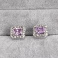 thumbnail image 2 of Gemelos chapados en plata con circonitas cúbicas moradas cuadradas para hombre, 2 of 3