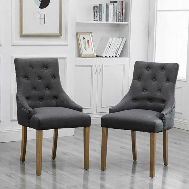 Set of 2 Tufted Chair Dine Chair Upholstered Dining Chair Solid Wood