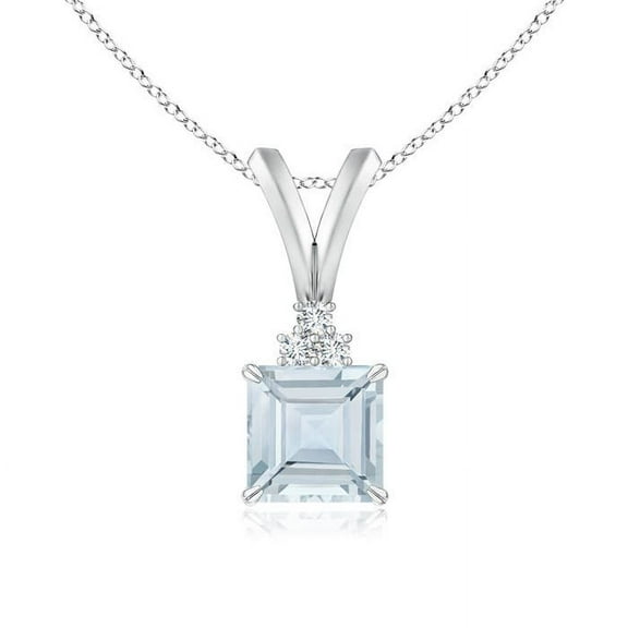 ANGARA Natural V-Bale Square Aquamarine Solitaire Pendant with Diamond in 14K White Gold for Women (Size-5mm) | March Birthstone, Anniversary, Jewelry Gift for Women | Natural Aquamarine Necklace
