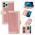 thumbnail image 7 of Decase Wallet Case for iPhone 14 Pro Max,Bling Glitter Sparkly PU Leather Kickstand Flip Folio Zipper Wallet Purse Cover Case with Card Holder Wrist Strap for iPhone 14 Pro Max - 6.7 Inch, Pink, 7 of 7