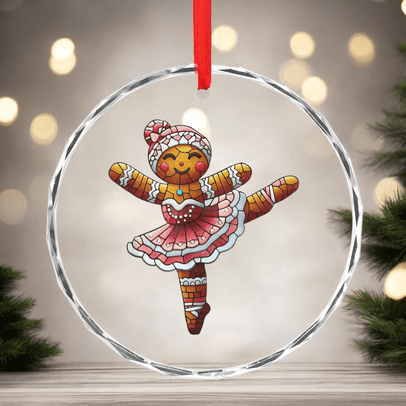 Ballet Dancer Gingerbread Christmas Dance Teacher Women CIRCLE GLASS ORNAMENT Home Decor