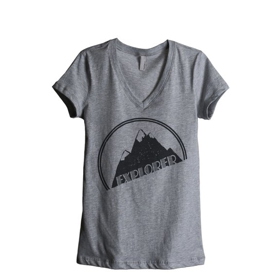 Explorer Women's Fashion Relaxed V-Neck T-Shirt Tee Heather Grey Small