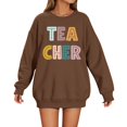 thumbnail image 3 of Chandail en Molleton Imprimé à Col Rond pour Femmes Chandail Décontracté à Manches Longues pour Enseignants Étudiants Vacances Collation des Grades Anniversaire Automne Hiver Blouse Douce et Confortable, 3 of 5