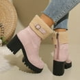 thumbnail image 3 of Rokment Platform Mid Calf Snow Dress Boots for Women Fashion Suede Winter Warm Fleece Lined Chunky High Heel Ankle Booties Pink Size 7.5, 3 of 4