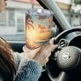 thumbnail image 6 of Daiia Tropical Sunset Beach Scene Printed 20oz Insulated Coffee Cup with Straw Topper, Fully Spill Proof Travel Coffee Mug, Stainless Steel Tumbler for Work Home Outdoor Car-Without Straw, 6 of 8