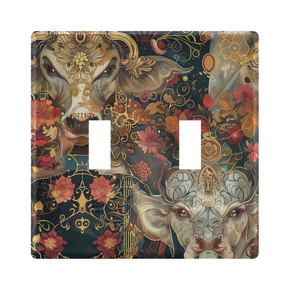 2 Gang Light Switch Cover Plate Cow Head and Flower Wall Plate Decorate Electrical Outlet Cover Plates 4.56”x4.48”