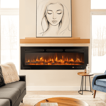 50 inch Wall Mounted Electric Fireplace Indoor Recessed Fireplace Heater with Touch Screen, Timer, Adjustable Flame Color and Speed