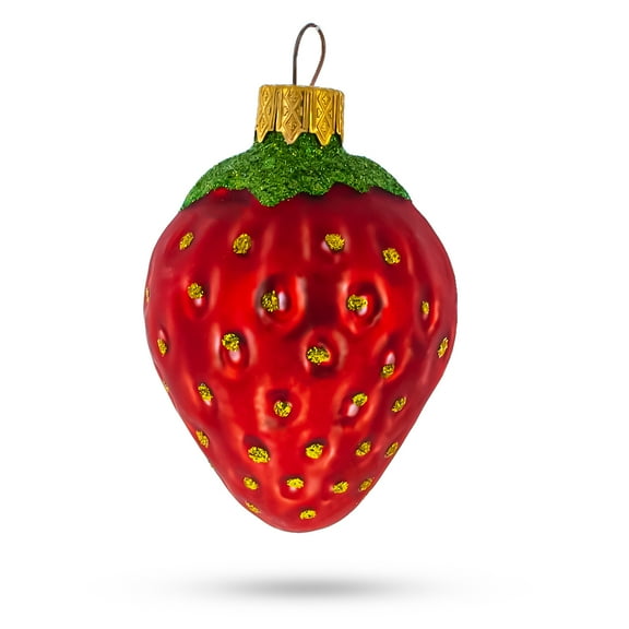 Strawberry with Leaf Glass Christmas Ornament