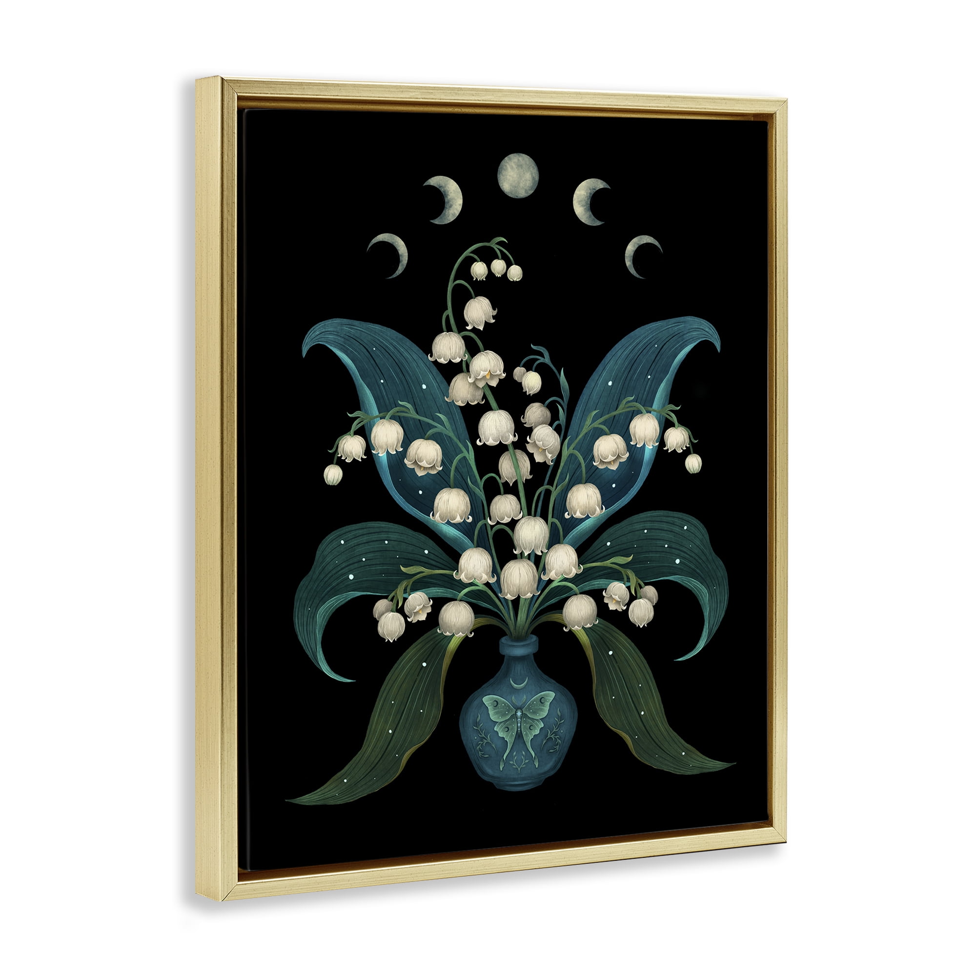Stupell Industries Lunar Lily Of Valley Gold Framed Floater Canvas Wall Art, design by Episodic Drawings