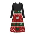 thumbnail image 1 of Vestido de manga larga con cuello redondo para niña, estampado navideño, manga larga, cuello redondo, bolsillos, falda larga informal para adultos, vestido de poliéster para niña., 1 of 5