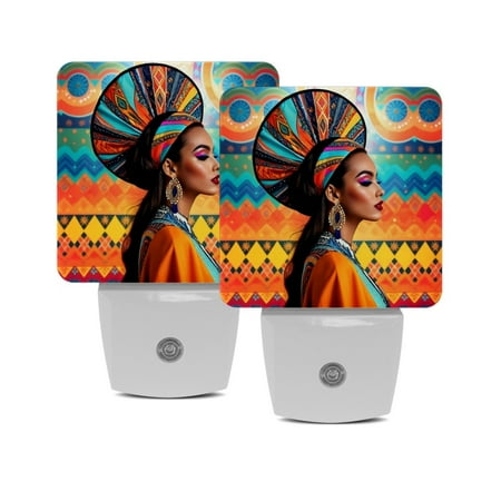 

Night Light Night Lights Plug into Wall 2-Pack Nightlight Plug in Night Light Dusk to Dawn Night Lamp Led Night Light for Adults Kids Room African Woman Pattern Vintage Ethnic Art Tribal