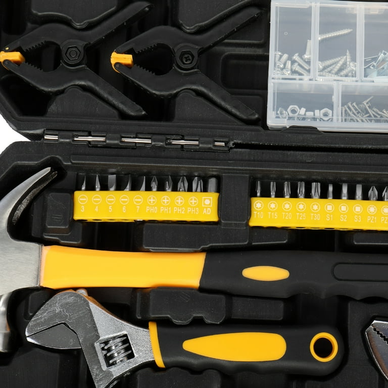 Hassch 198pcs Household Tool Kits Steel Repair Craftsman Tools Box Set Black Yellow