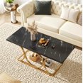 thumbnail image 4 of Fnova 47.24" Rectangular Coffee Table, Modern 2-Tier Imitation Marble Wood Coffee Tables with Storage Shelf for Living Room, Geometric Metal Legs, Easy Assembly, 4 of 10