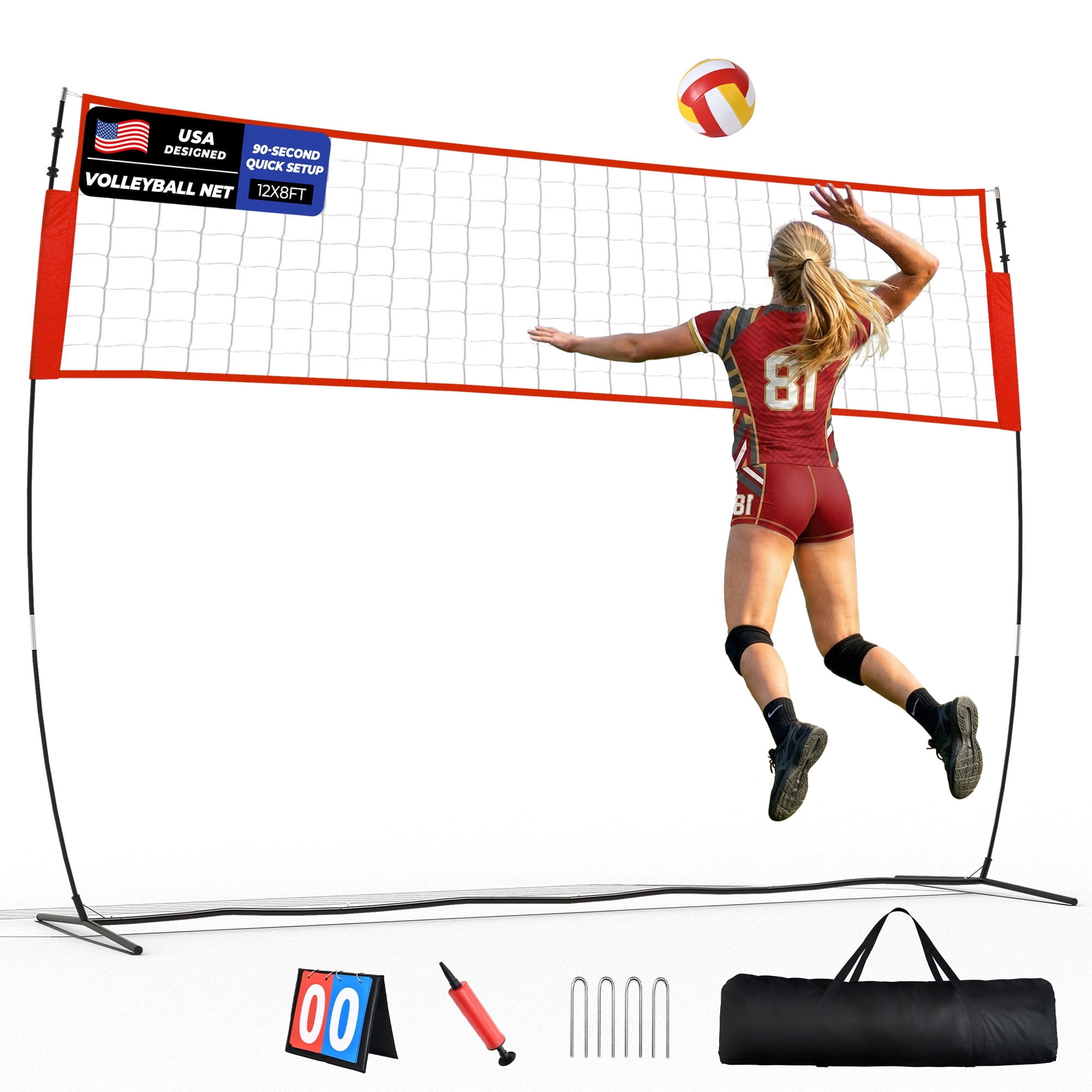 Sturdum Portable Volleyball Net Set, 12 ft / 20 ft Volleyball Net with Adjustable Height for Backyard Games, Practice & Group Play