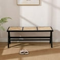 thumbnail image 5 of Farmhouse Rattan Entryway Bench, Wood Cane Dining Bench Long Seat with Footrest, Wicker End of Bed Storage Bench for Bedroom Living Room Dining Room Hallway, Black, 5 of 12