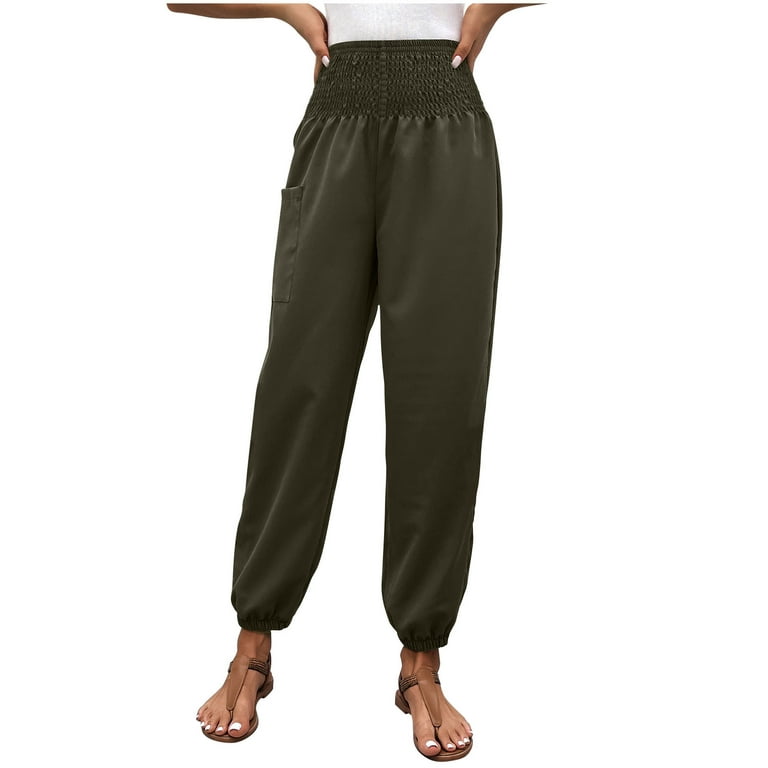 Jyeity Lots Of Styles And Prints, Solid Color Pants Straight Wide Leg  Trousers Pants With Pocket Women'S Athletic Pants Army Green Size  5XL(US:18) 