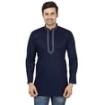 thumbnail image 1 of Kurta Courte en Coton pour Hommes Brodée Mode Indienne (Bleu Marine, G), 1 of 5