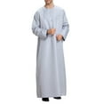 thumbnail image 2 of safuny Men's Muslim Islamic Ramadan Hooded Jubbah Fashion Crew Neck Button Holiday Trendy Pullover Solid Drawstring Spring Long Sleeve Fall Tees Saudi Arab Long Kaftan Robe Gray XL, 2 of 9