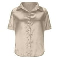 thumbnail image 5 of Women's Satin Short Sleeve Shirt Dressy Button down Silk Lapel Collar Tops Business Casual Work Office Outfits, 5 of 6