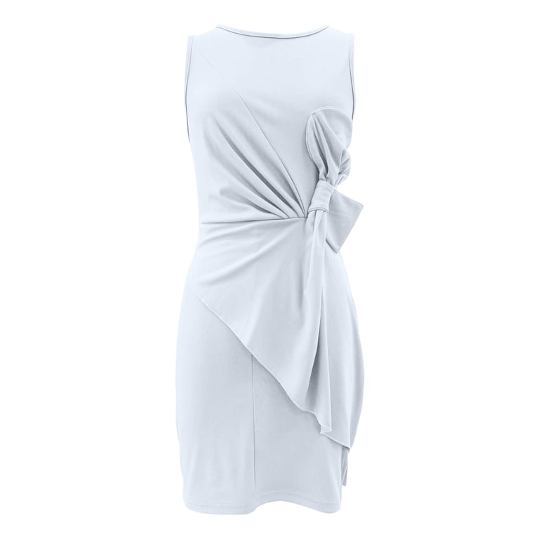 Conairie Women's Graduation Dress Halter Backless Tie Bow Solid Color Midi Dresses Summer Party Homecoming Dresses for Teens White M