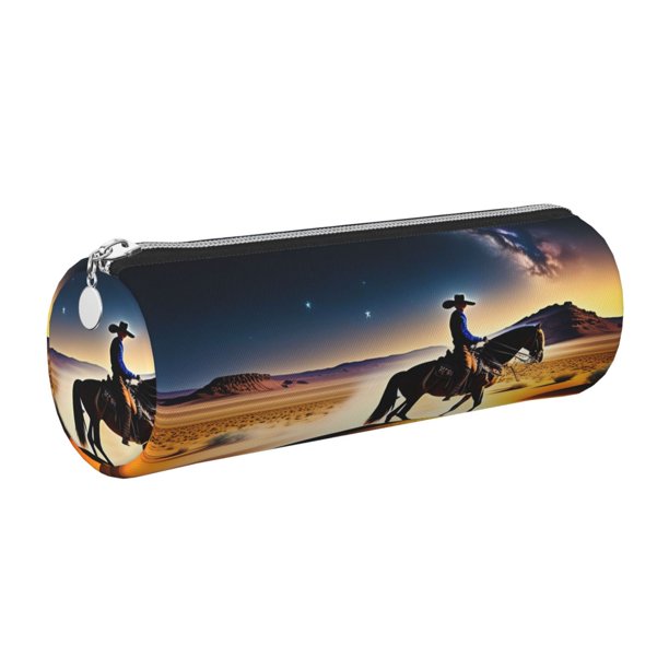Disketp Azure Sky Western Desert Cowboy Estuche Organizador de Lápices de Cuero, Estuche de Oficina con Cremallera para Bolígrafo y Lápiz