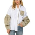 thumbnail image 1 of Chemisier Décontracté pour Femmes Col Rabattu Boutonné Imprimé Patchwork Manches Longues avec Poche Blouses Automne, 1 of 7