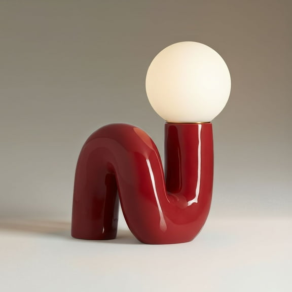 360 Lighting Fondant 11 3/4" Mid Century Modern Accent Table Lamp Velvet Red Ceramic Ceramic Glass White Shade
