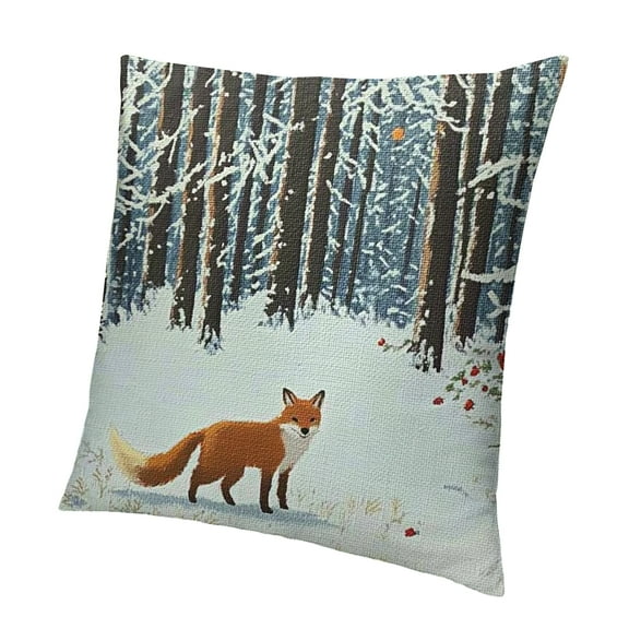 Patifu Throw Pillow Case Winter Forest Landscape Fox Bird Throw Pillow Covers Decorative Cushion Cover Sofa Bed Pillow Case 12x12in