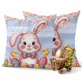 thumbnail image 3 of Easter Decorative Throw Pillow Covers 18x18 Inch Set of 2 Happy Easter Bunny Home Decor Pillow Cases for Couch, Colorful Egg Floral Wood Grain Cushion Case for Living Room Bedroom Bed Car Chair, 3 of 9