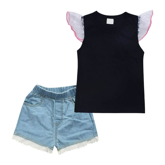 XZNPDUCQ Girls Outfits Henley Shirt Soft Pocket Short Sleeve Tops & Shorts Sets Casual Elastic Shorts Summer 2Pcs T Shorts Set Dailywear Blackï¼13-14 Years