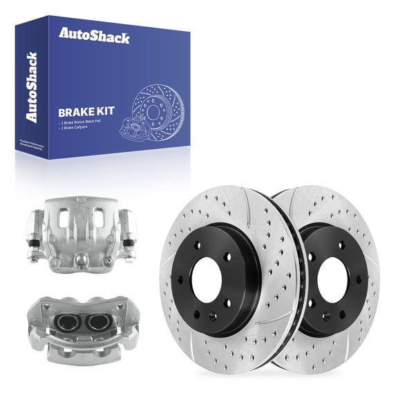 AutoShack Front Vented Drilled & Slotted E-Coated Brake Rotors   Calipers 4-PC Brake Kit Replacement for 2007-2009 Chevrolet Equinox 2008-2010 Saturn Vue ShadowGuard 11.65" (295.9 mm)