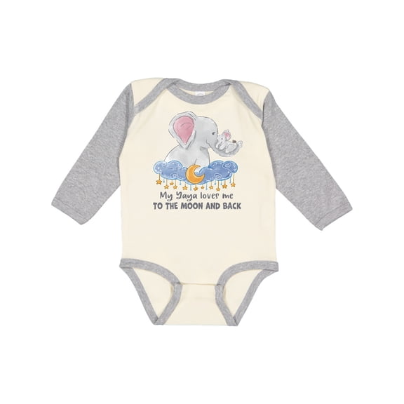 Inktastic My Yaya Loves Me to the Moon and Back Elephant Family Boys or Girls Long Sleeve Baby Bodysuit