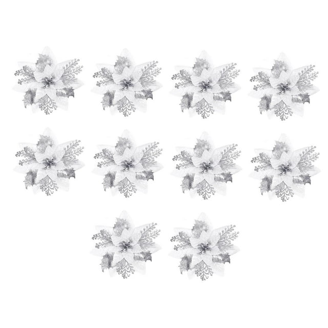 10 Piezas de Flores de Pascua Navideñas con Purpurina Adornos para Interiores y Exteriores Strade Fareast Limited