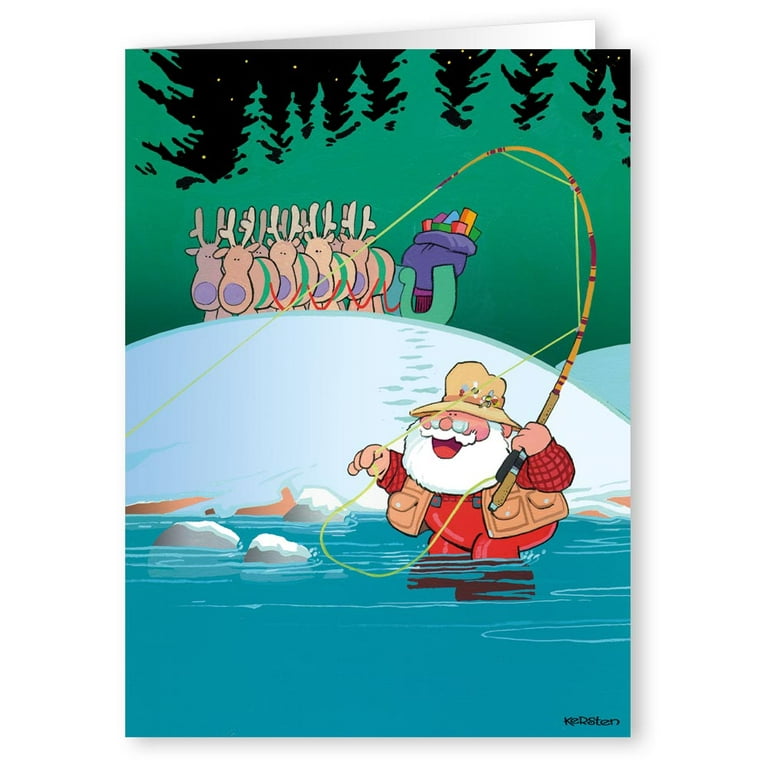Fly Fishing Santa Christmas Card 18 Cards and Envelopes