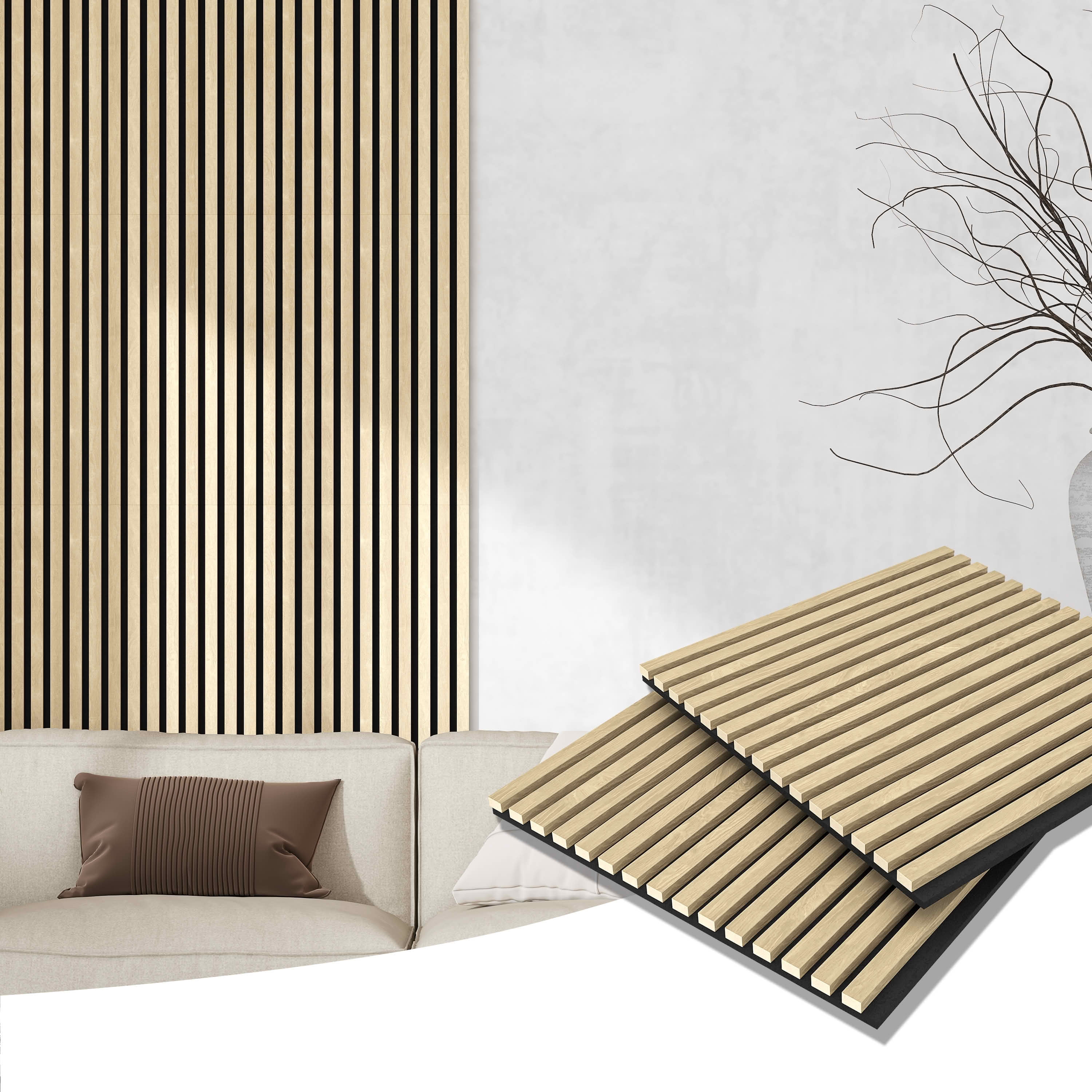 MAYEERTY Natural Wood Veneer MDF Sound Absorbing Panel for Wall Decor, 24x24x1 Inch, 4 Pack